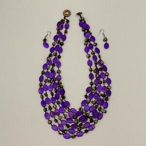 Women's Necklace Dangling Earrings Set Purple Multi-Strand NWOT